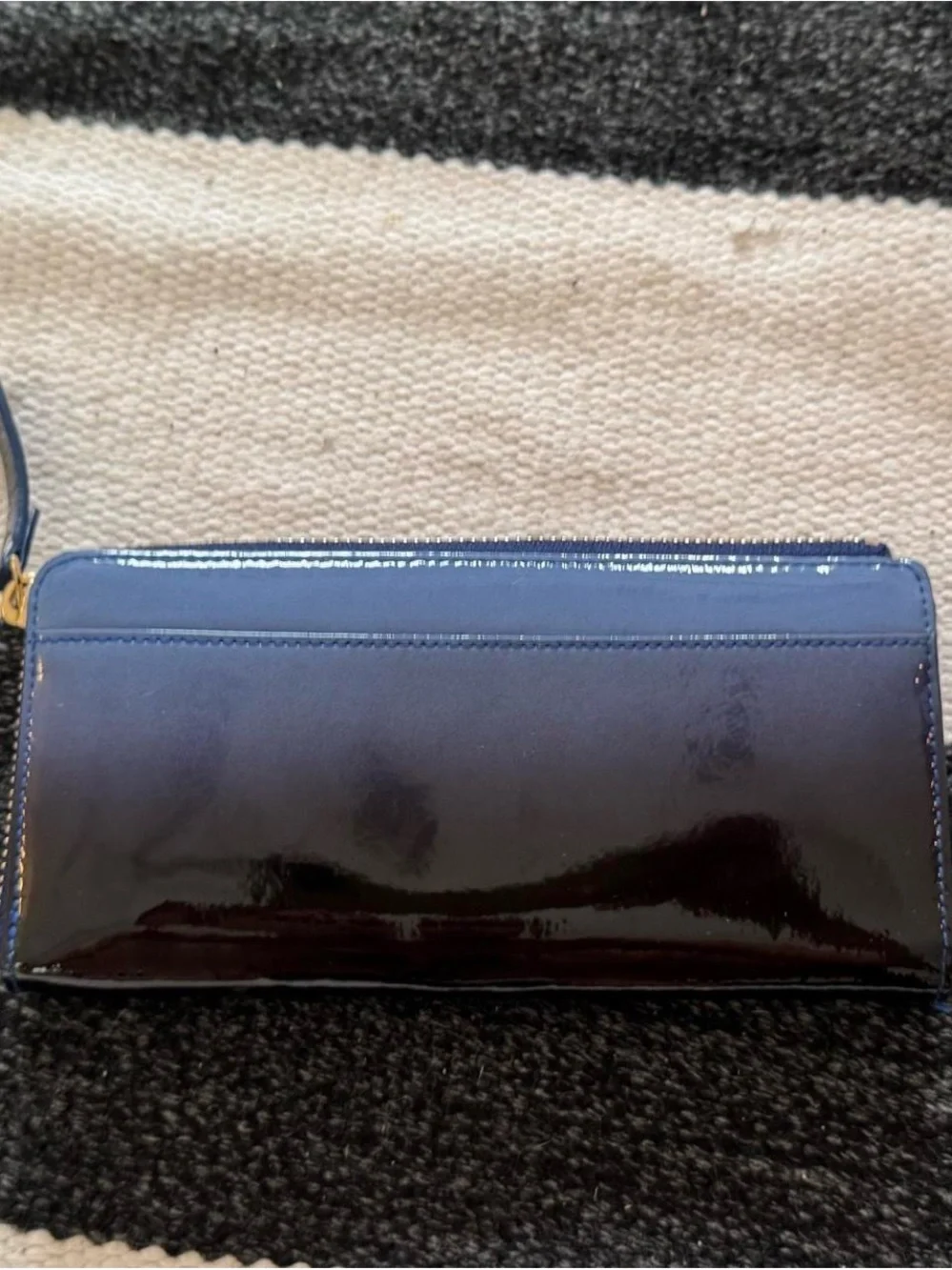 kate spade Navy Patent Zip-Around Wallet with Gold Logo
